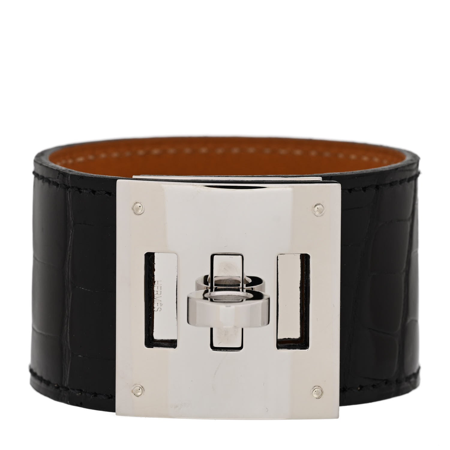 Hermes Shiny Alligator Kelly Dog Bracelet S Black 1 of 6