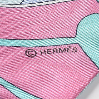Hermes Silk Calèche, Mors et Bouteilles Twilly Turquoise Rose Ciel 4 of 5