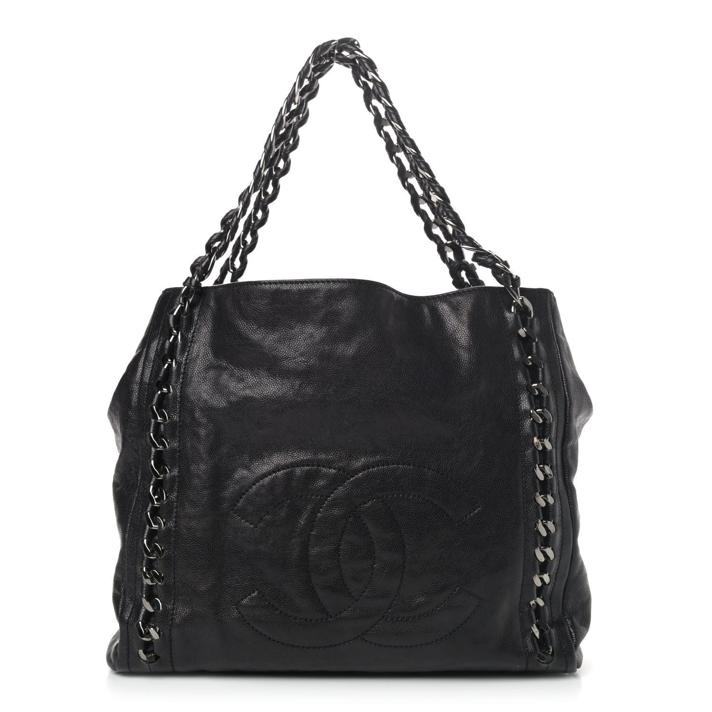 Glazed Caviar Modern Chain Tote Black