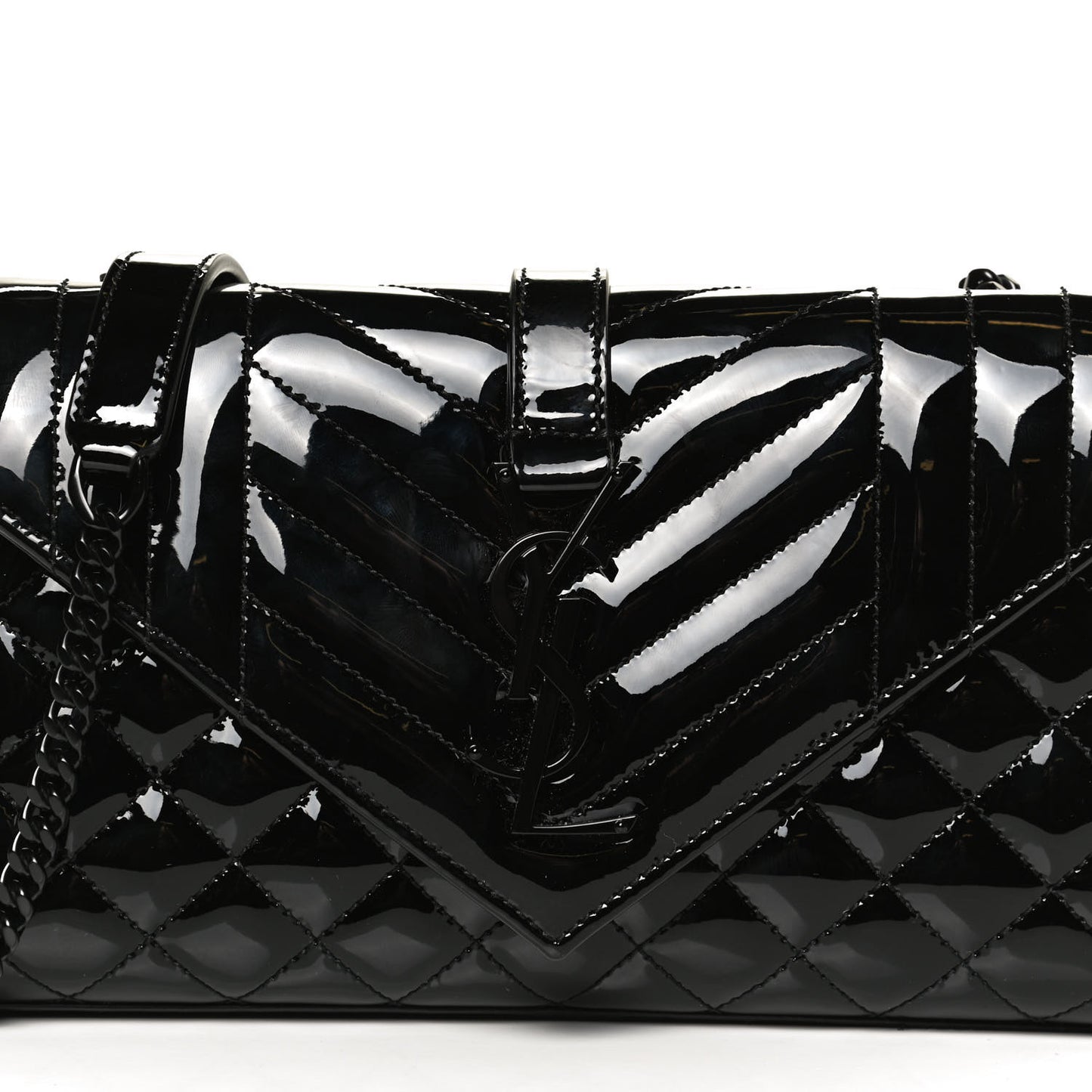 Patent Mixed Matelasse Triquilt Small Monogram Satchel Black