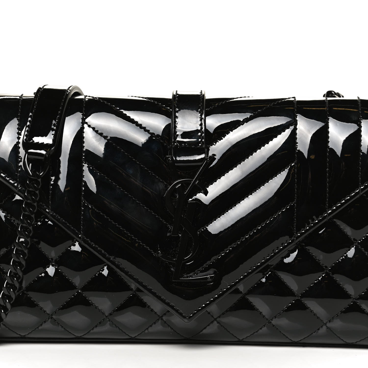 Saint Laurent Patent Mixed Matelasse Triquilt Small Monogram Satchel Black 8 of 11