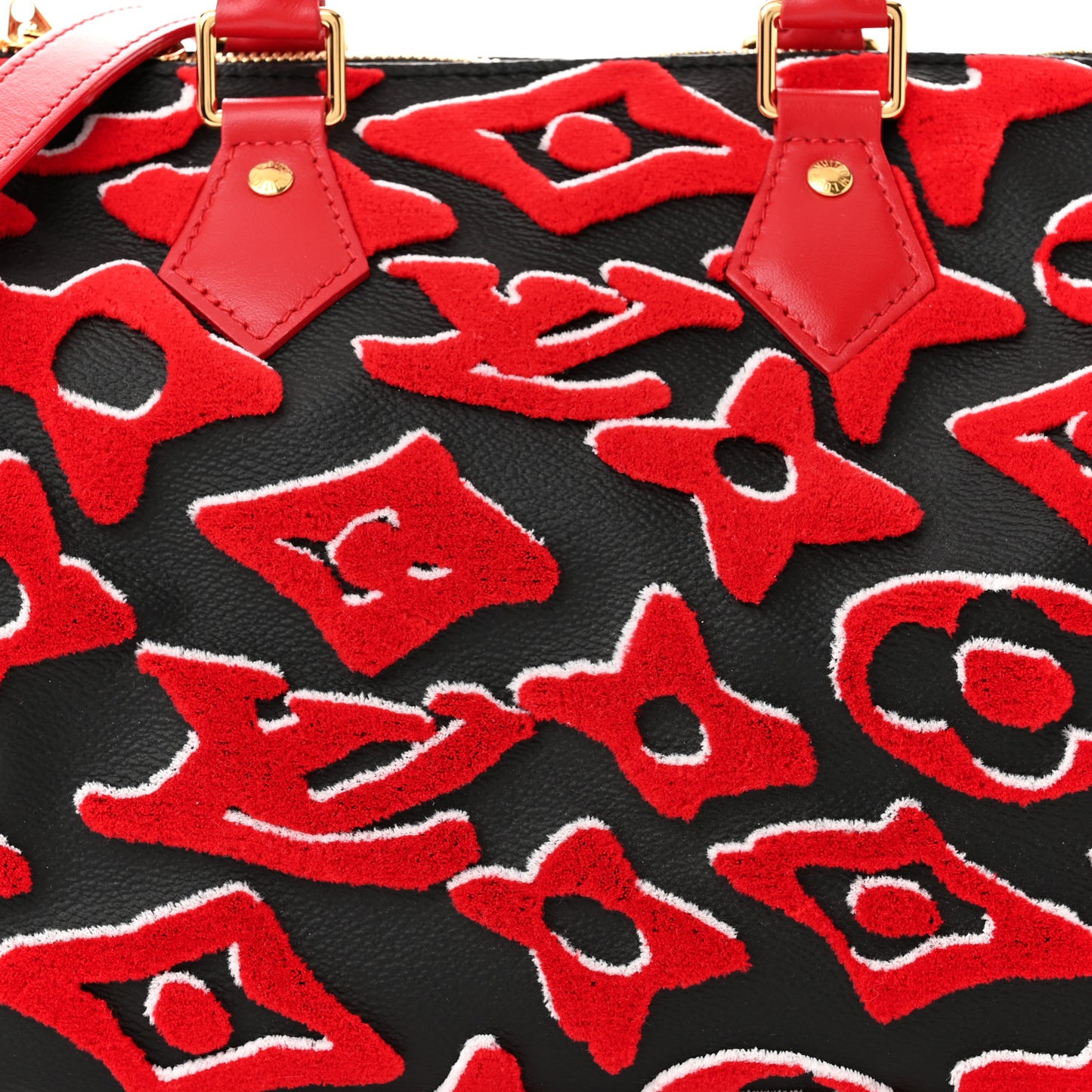 X UF Tufted Monogram Speedy Bandouliere 25 Black Red
