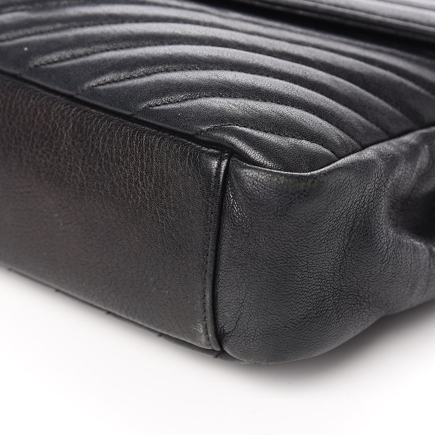 Sheepskin Matelasse Chevron Monogram Large College Satchel Black
