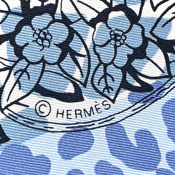 Hermes Silk Jungle Love Tampon Scarf 70 Bleu Jean White 4 of 5
