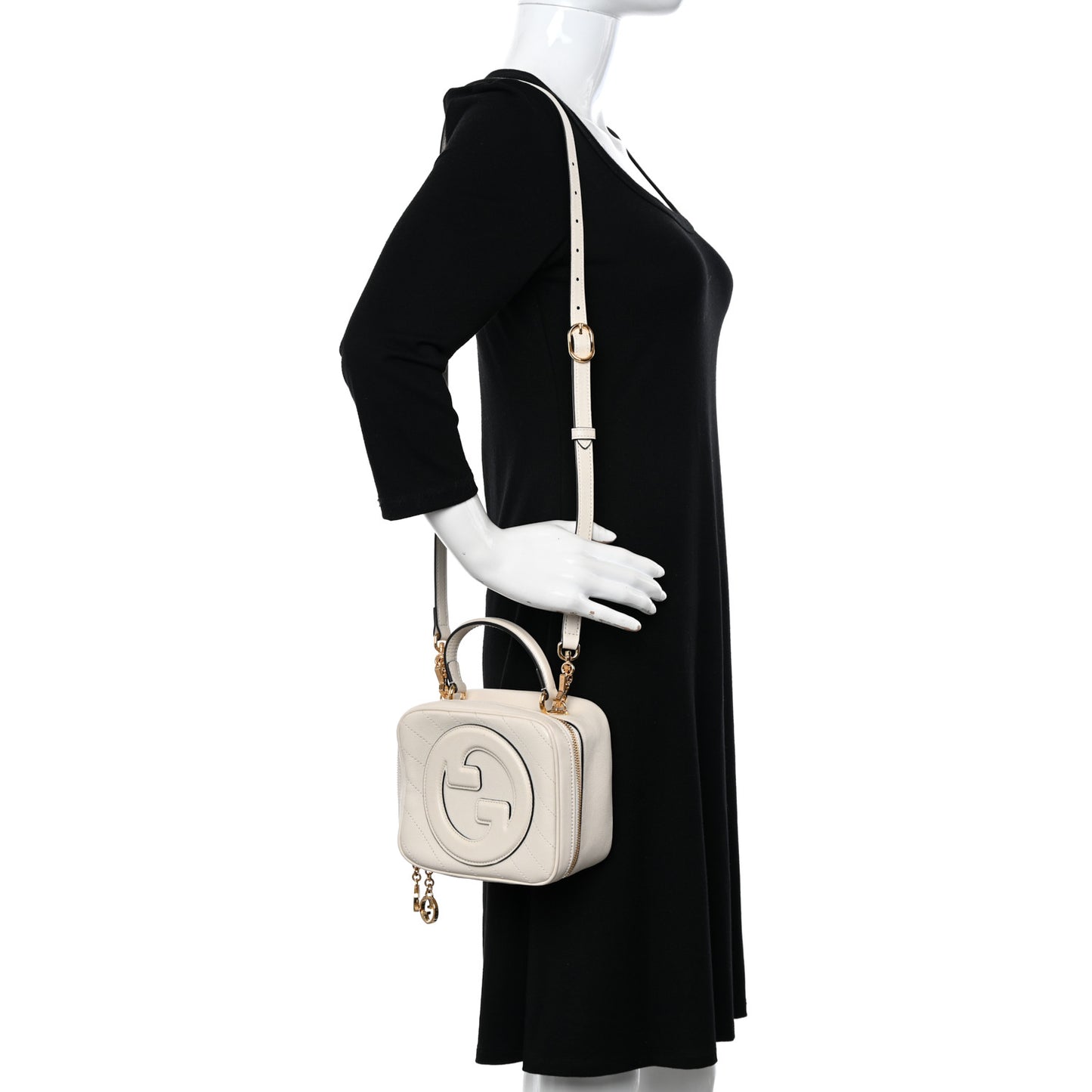 Sakai Be Green Calfskin Diagonal Stitched Blondie Top Handle Bag Mystic White