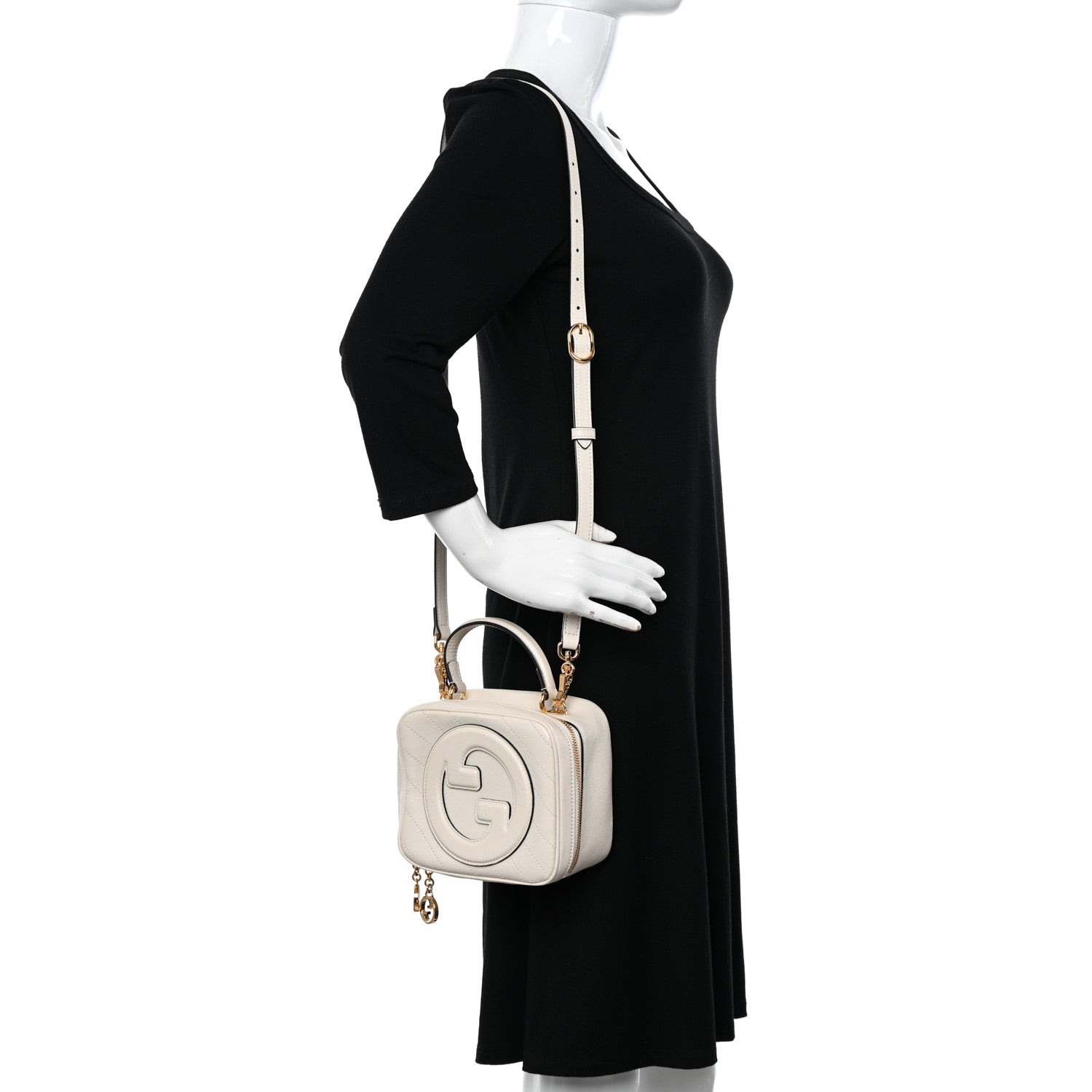 Gucci Sakai Be Green Calfskin Diagonal Stitched Blondie Top Handle Bag Mystic White 2 of 10