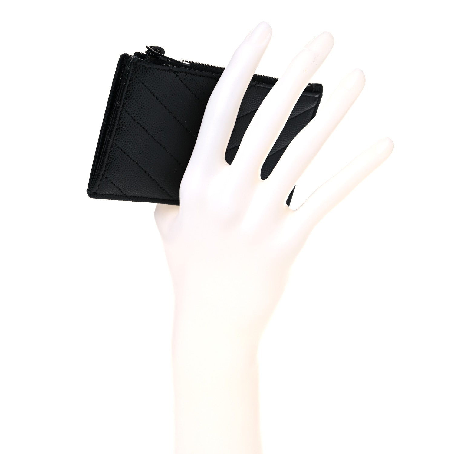 Saint Laurent Grain De Poudre Matelasse Chevron Monogram Fragments Zippered Card Case Black 2 of 12
