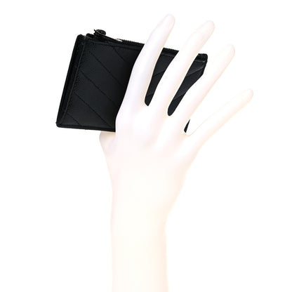 Saint Laurent Grain De Poudre Matelasse Chevron Monogram Fragments Zippered Card Case Black 2 of 12
