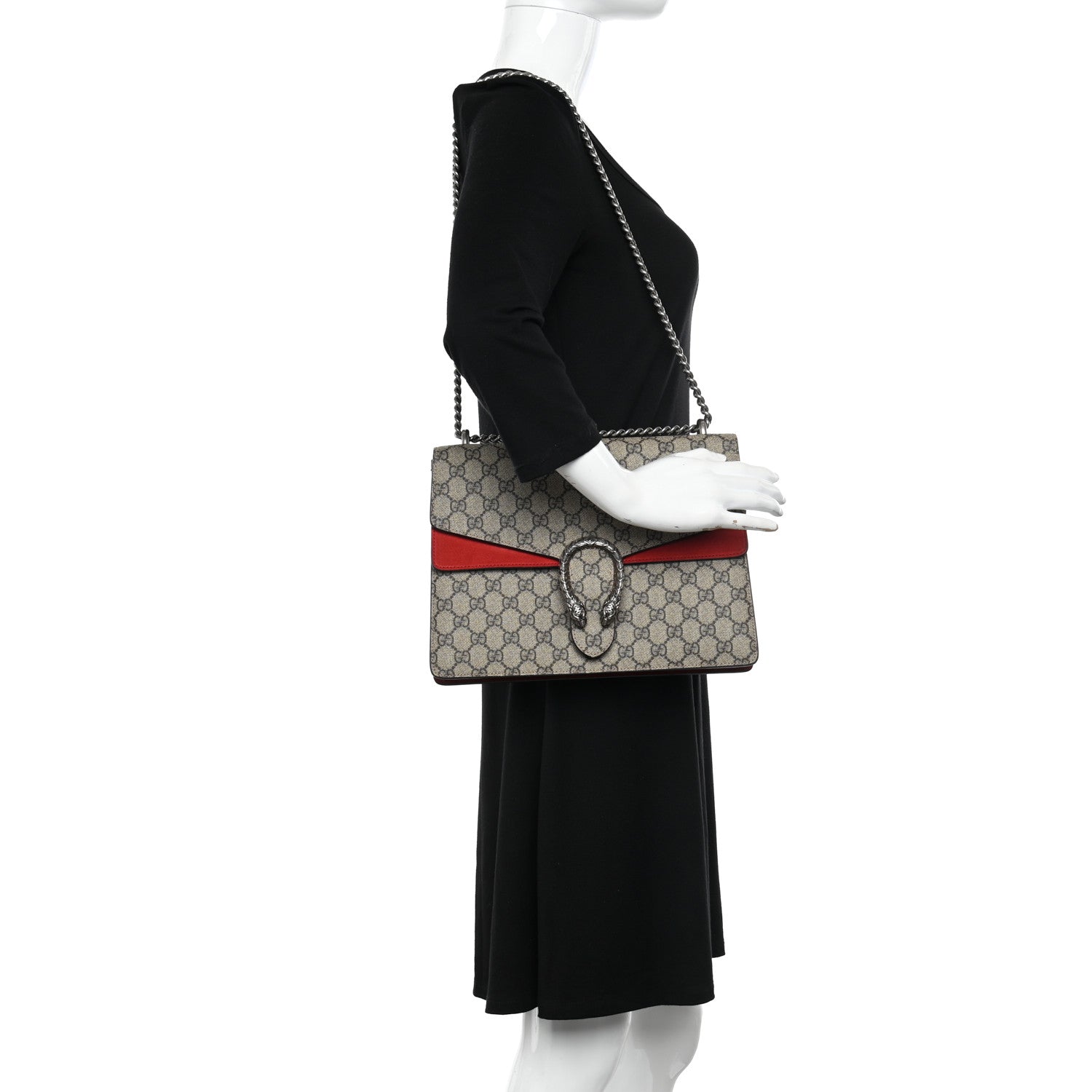 Gucci GG Supreme Monogram Suede Cudu Medium Dionysus Shoulder Bag Beige Ebony Vulcanic Red 2 of 15
