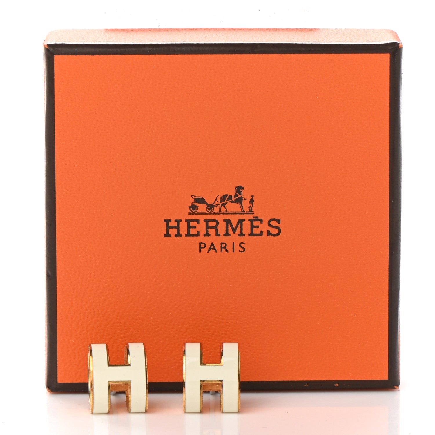 Hermes Gold Lacquered Mini Pop H Earrings White 6 of 6