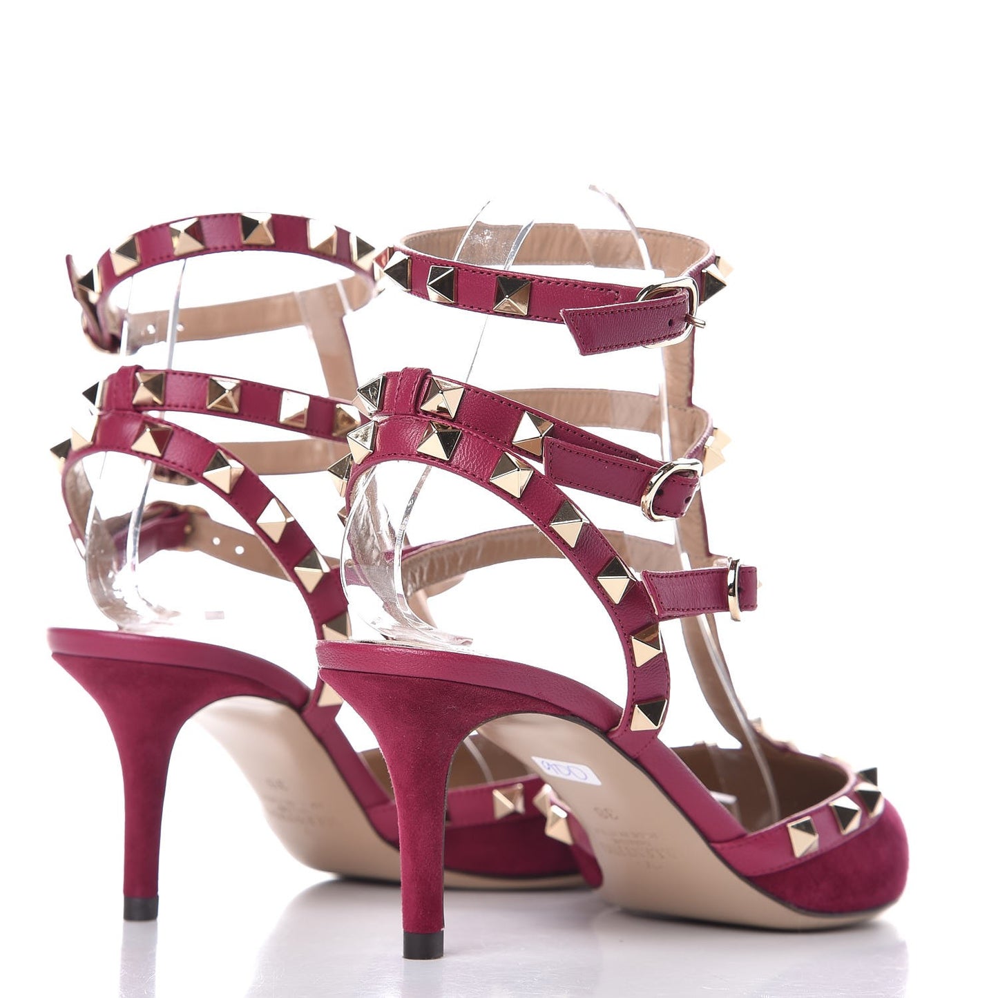 Suede Rockstud Ankle Strap Low Heel Pumps 38 Camelia