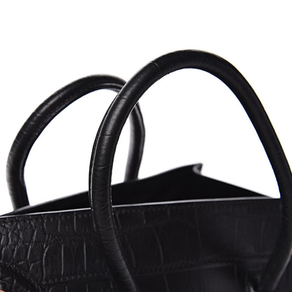 Celine Crocodile Embossed Calfskin Medium Phantom Luggage Black 11 of 11