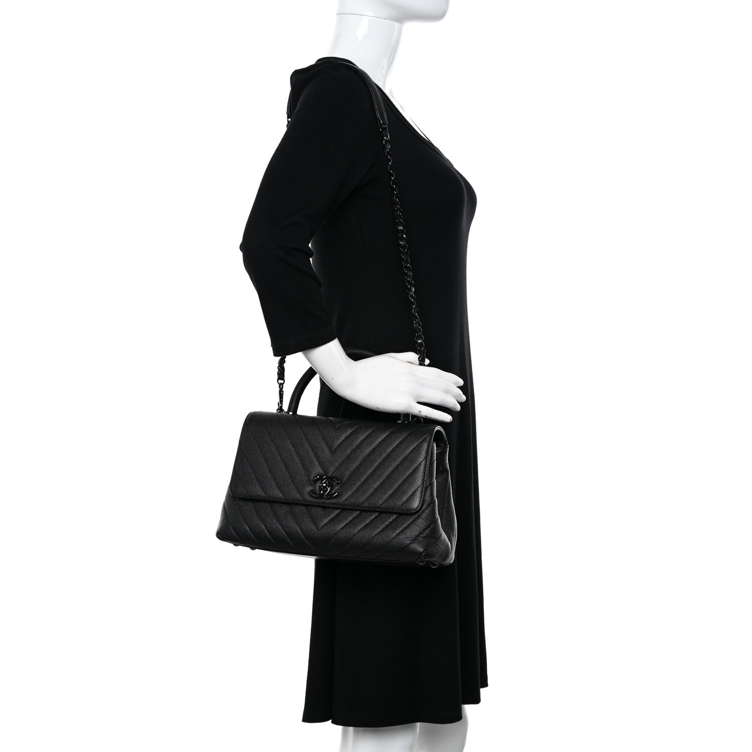 Chanel Caviar Chevron Quilted Small Coco Handle Flap So Black 2 of 14
