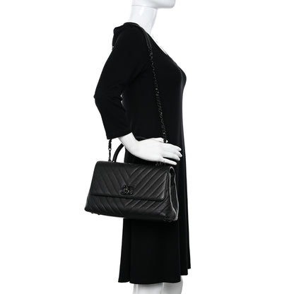 Chanel Caviar Chevron Quilted Small Coco Handle Flap So Black 2 of 14