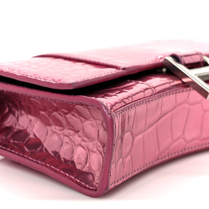 Balenciaga Metallic Shiny Calfskin Crocodile Embossed Hourglass Chain Bag Pink 10 of 11
