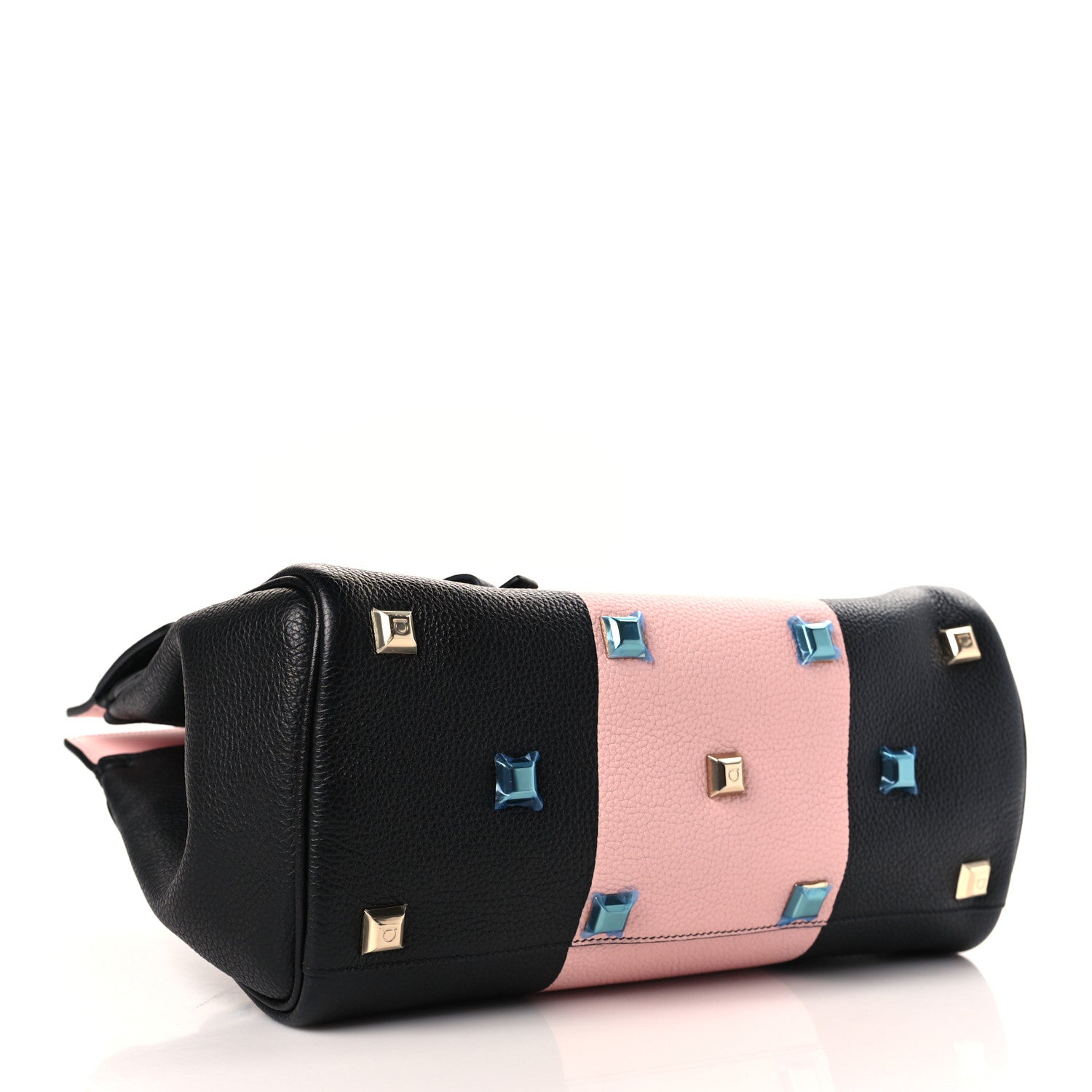 Salvatore Ferragamo Calfskin Studio Top Handle Bag Black Pink 5 of 9