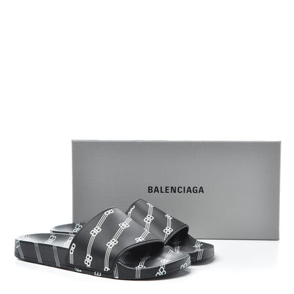 Balenciaga Rubber License Logo Print Mens Pool Slide Sandals 41 Black White 9 of 9