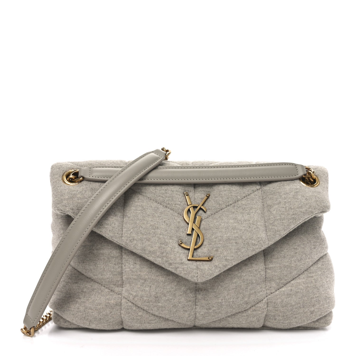 Saint Laurent Jersey Quilted Small Loulou Puffer Monogram Chain Satchel Chalk Beige 1 of 10