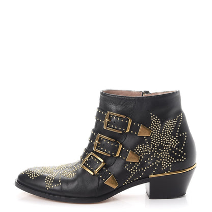Chloe Nappa Sheepskin Studded Susanna Ankle Boots 40 Black Gold 1 of 12