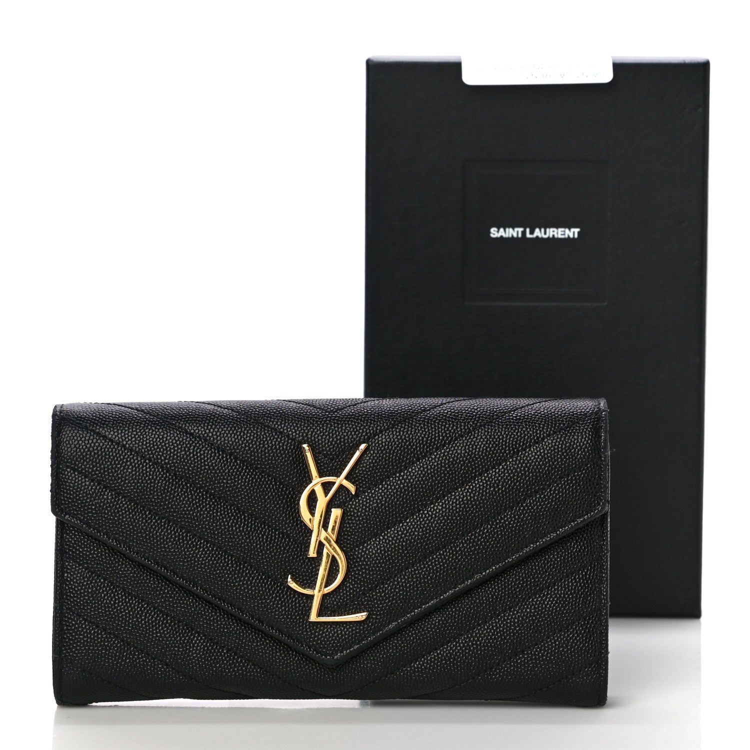 Saint Laurent Grain De Poudre Matelasse Chevron Monogram Flap Wallet Black 14 of 14