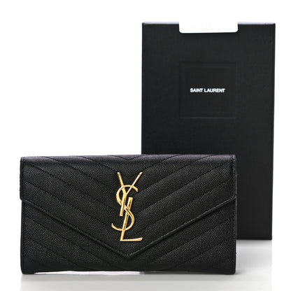 Saint Laurent Grain De Poudre Matelasse Chevron Monogram Flap Wallet Black 14 of 14