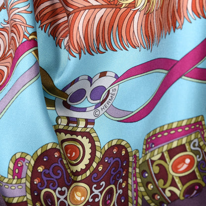 Hermes Silk Sous L'Egide De Mars Scarf 90 Turquoise Prune Corail 4 of 5