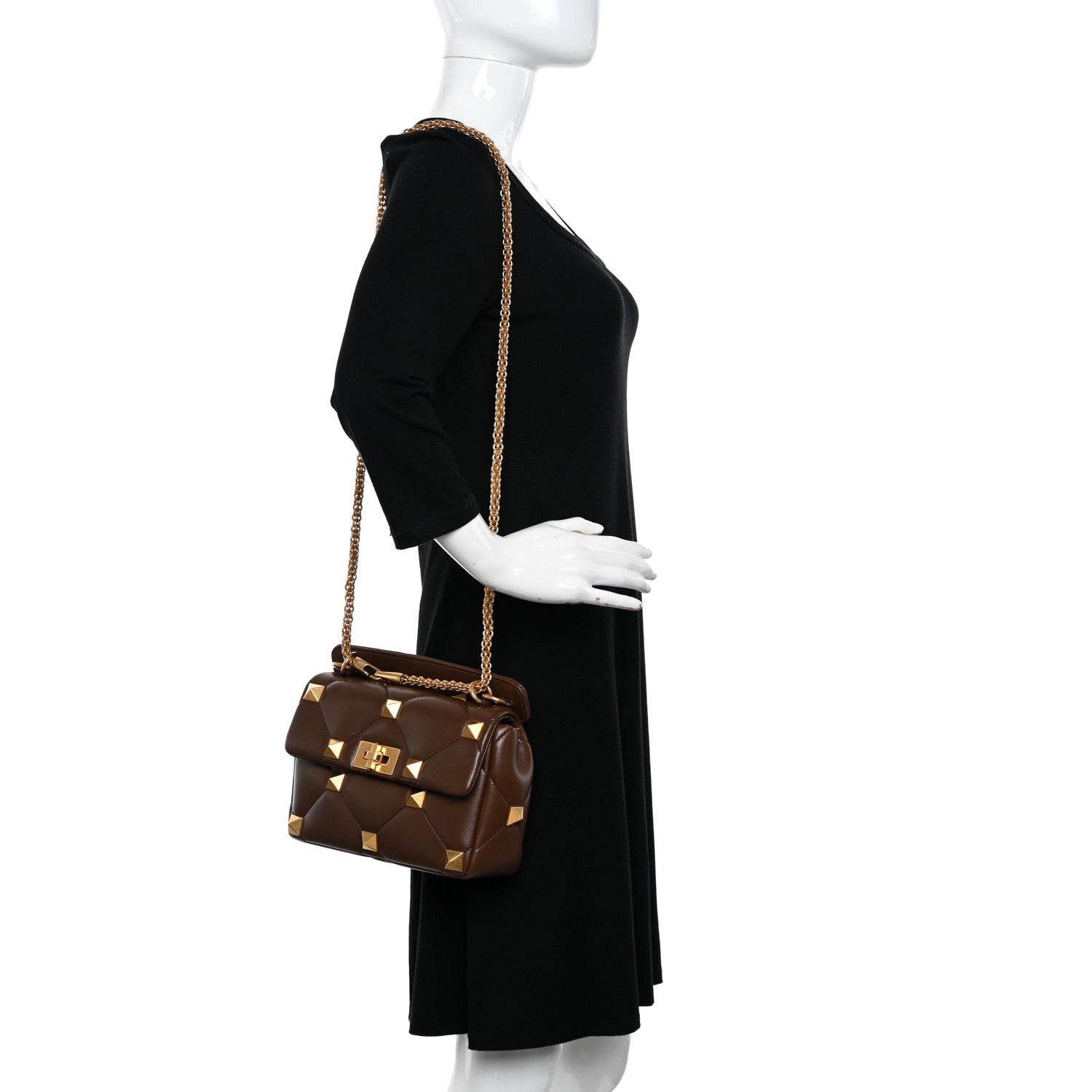 Valentino Garavani Nappa Roman Stud Shoulder Bag Teak Brown 2 of 12