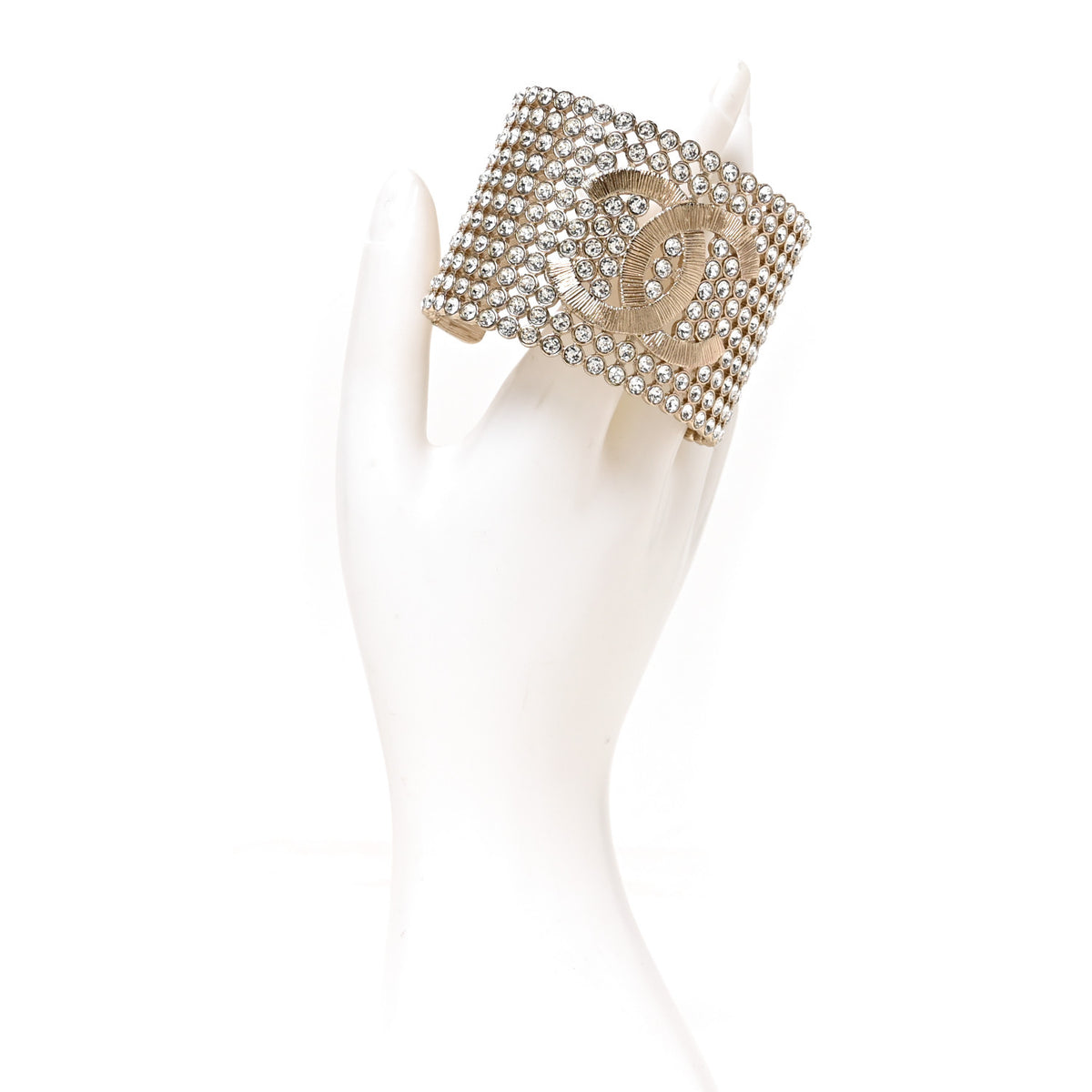 Large Strass Crystal CC Cuff Bracelet M Gold