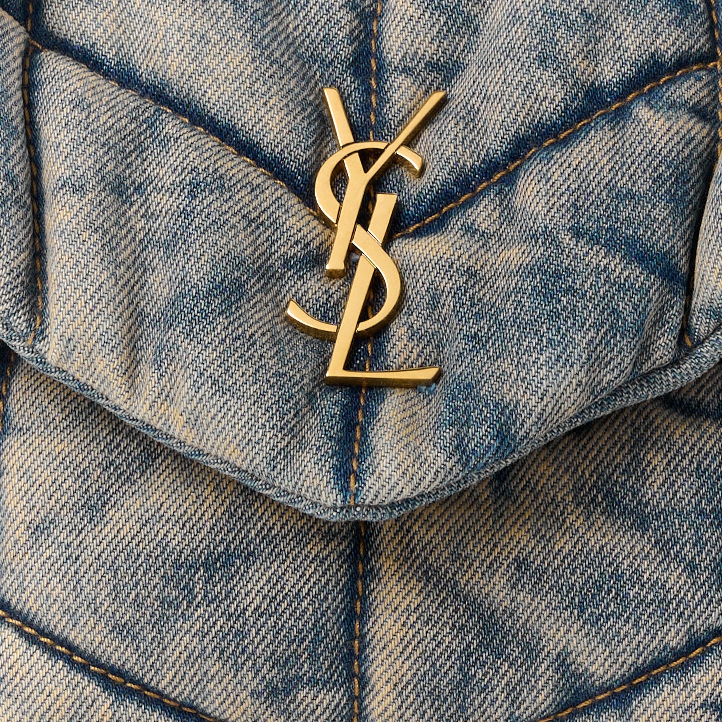 Denim Quilted Toy Loulou Puffer Monogram Chain Satchel Blue Black