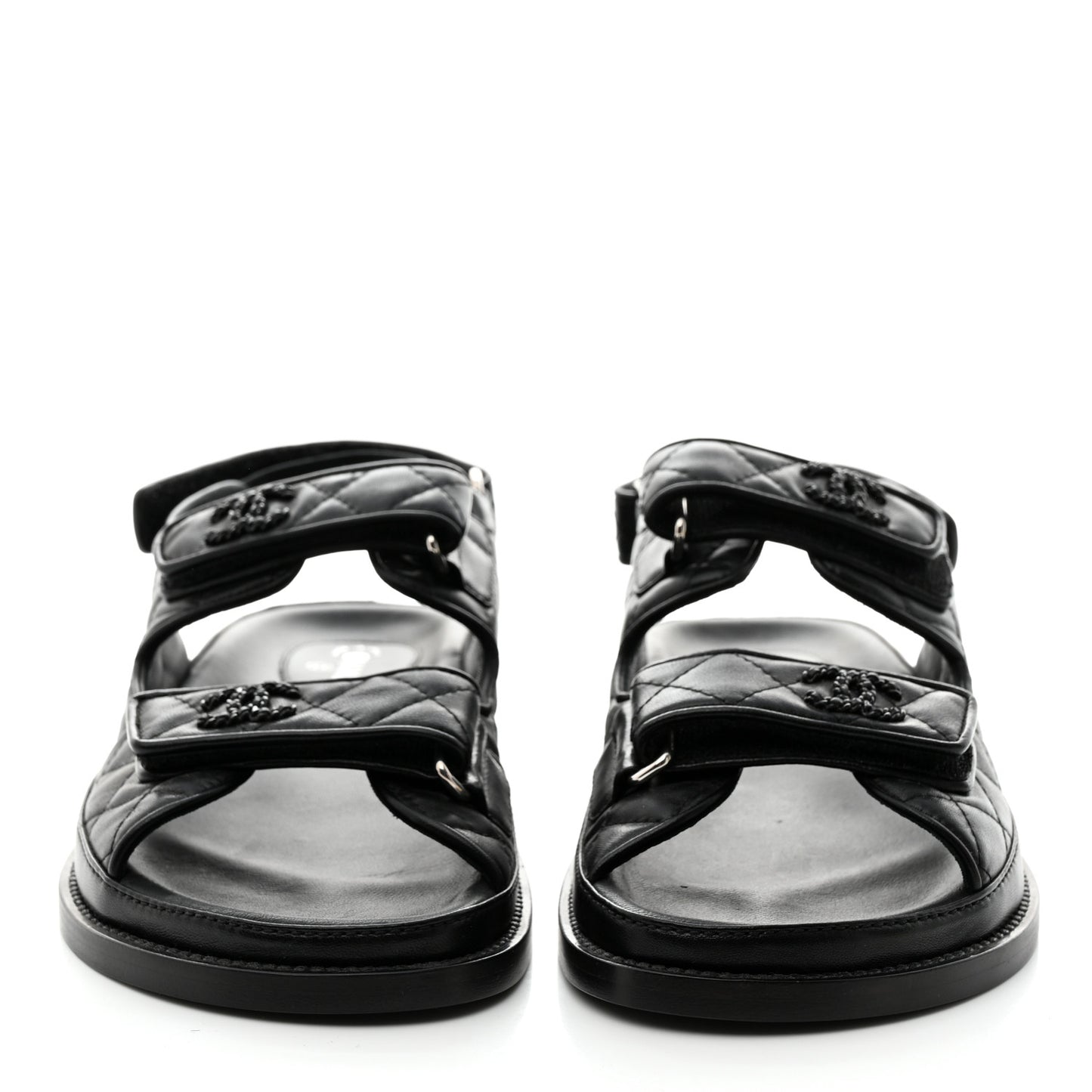 Lambskin Quilted Velcro Dad Sandals 38 Black