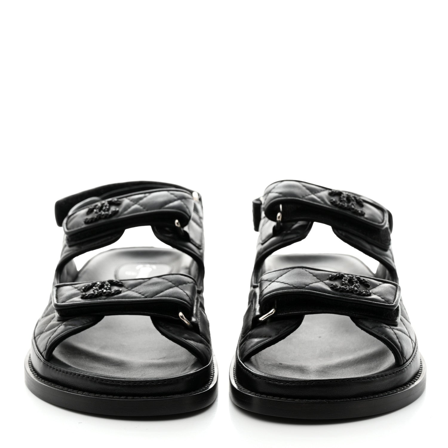 Chanel Lambskin Quilted Velcro Dad Sandals 38 Black 2 of 9