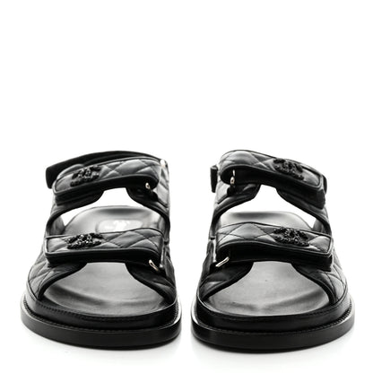 Chanel Lambskin Quilted Velcro Dad Sandals 38 Black 2 of 9