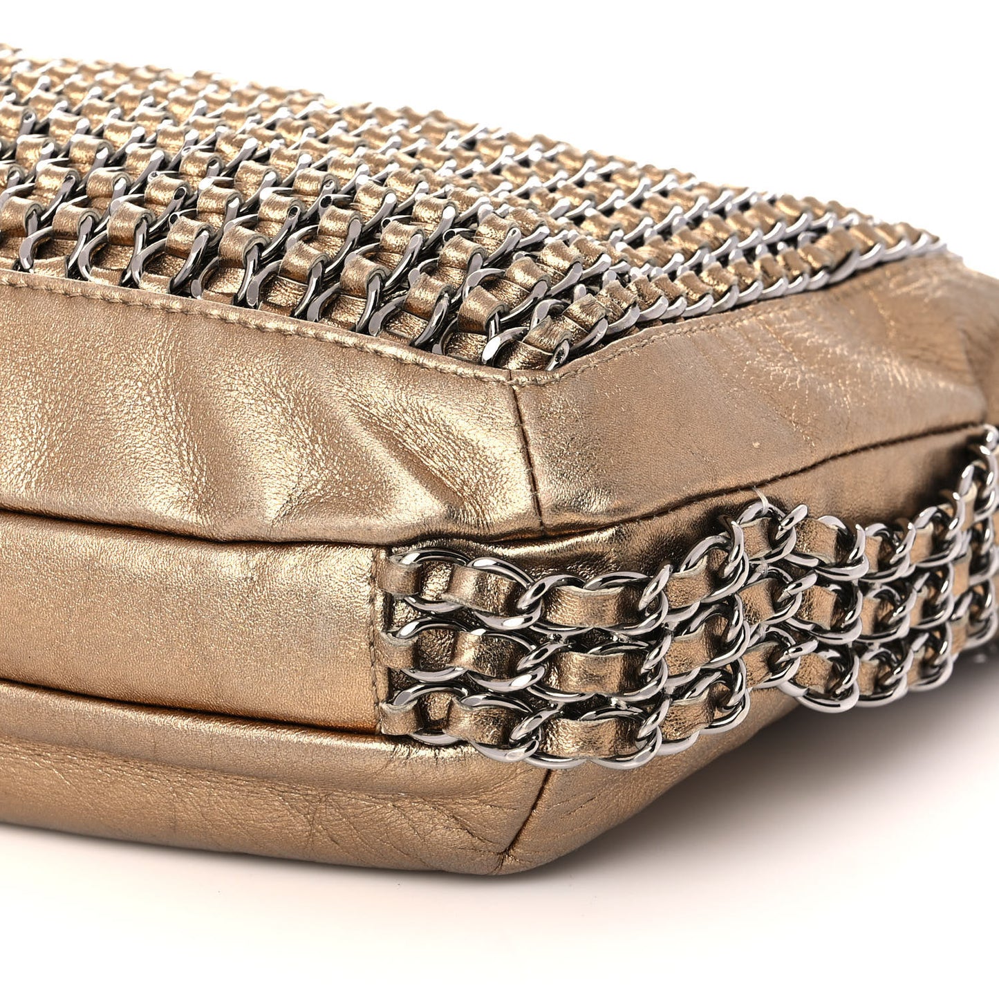 Metallic Lambskin Triple Chain Hobo Gold