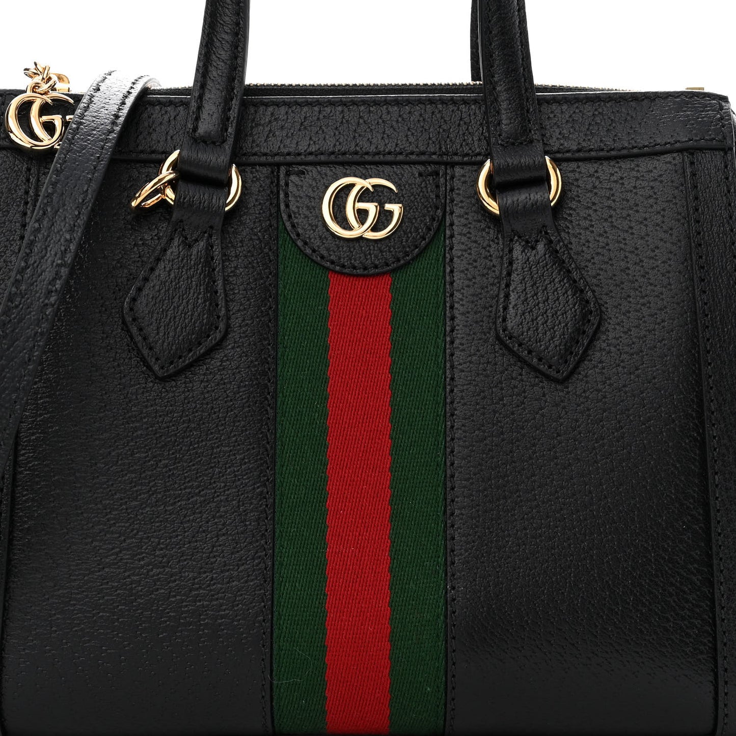 Textured Calfskin Web Small Ophidia Tote Bag Black