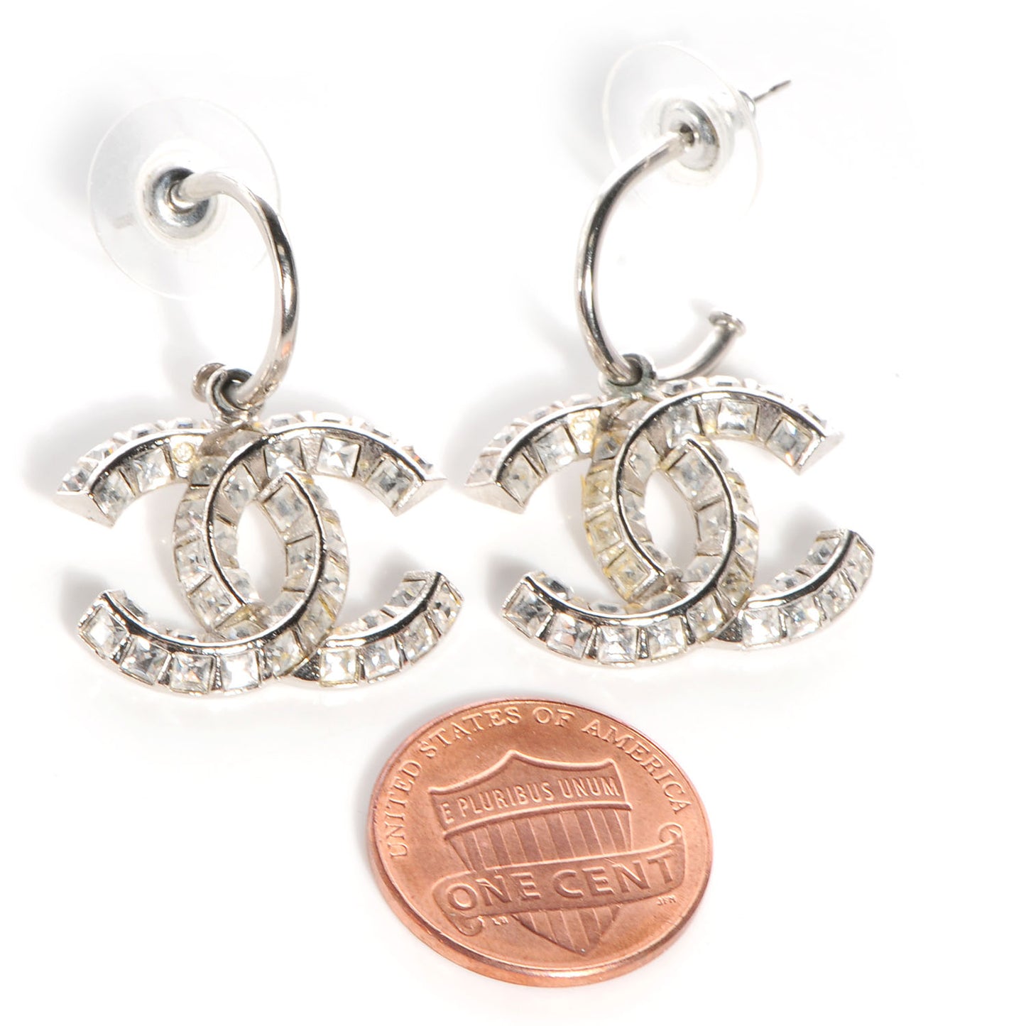 Baguette Crystal CC Dangle Earrings Silver