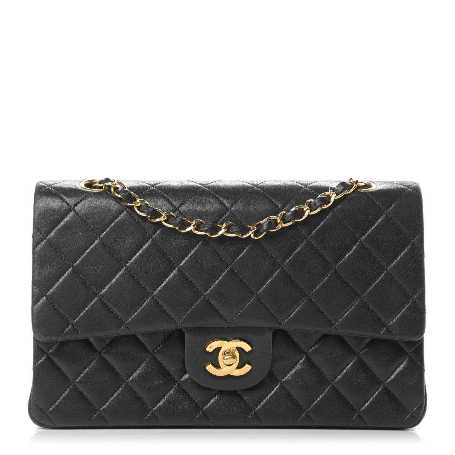 Lambskin Quilted Medium Double Flap Black