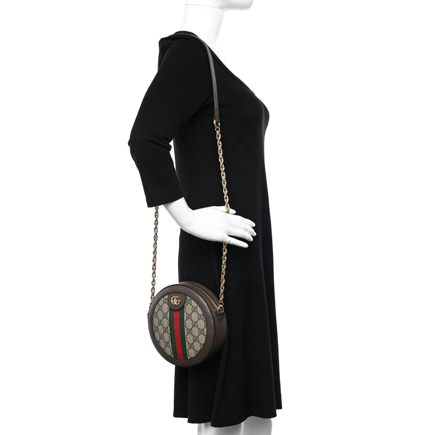 GG Supreme Monogram Web Mini Ophidia Round Shoulder Bag Brown