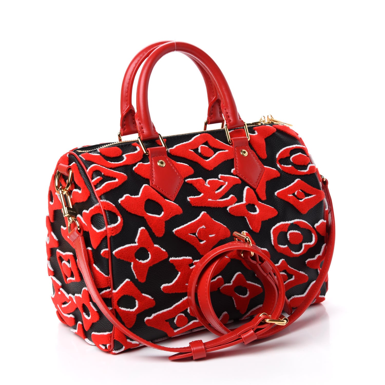 Louis Vuitton X UF Tufted Monogram Speedy Bandouliere 25 Black Red 4 of 12
