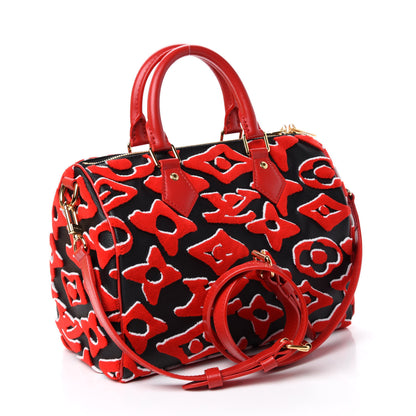 Louis Vuitton X UF Tufted Monogram Speedy Bandouliere 25 Black Red 4 of 12