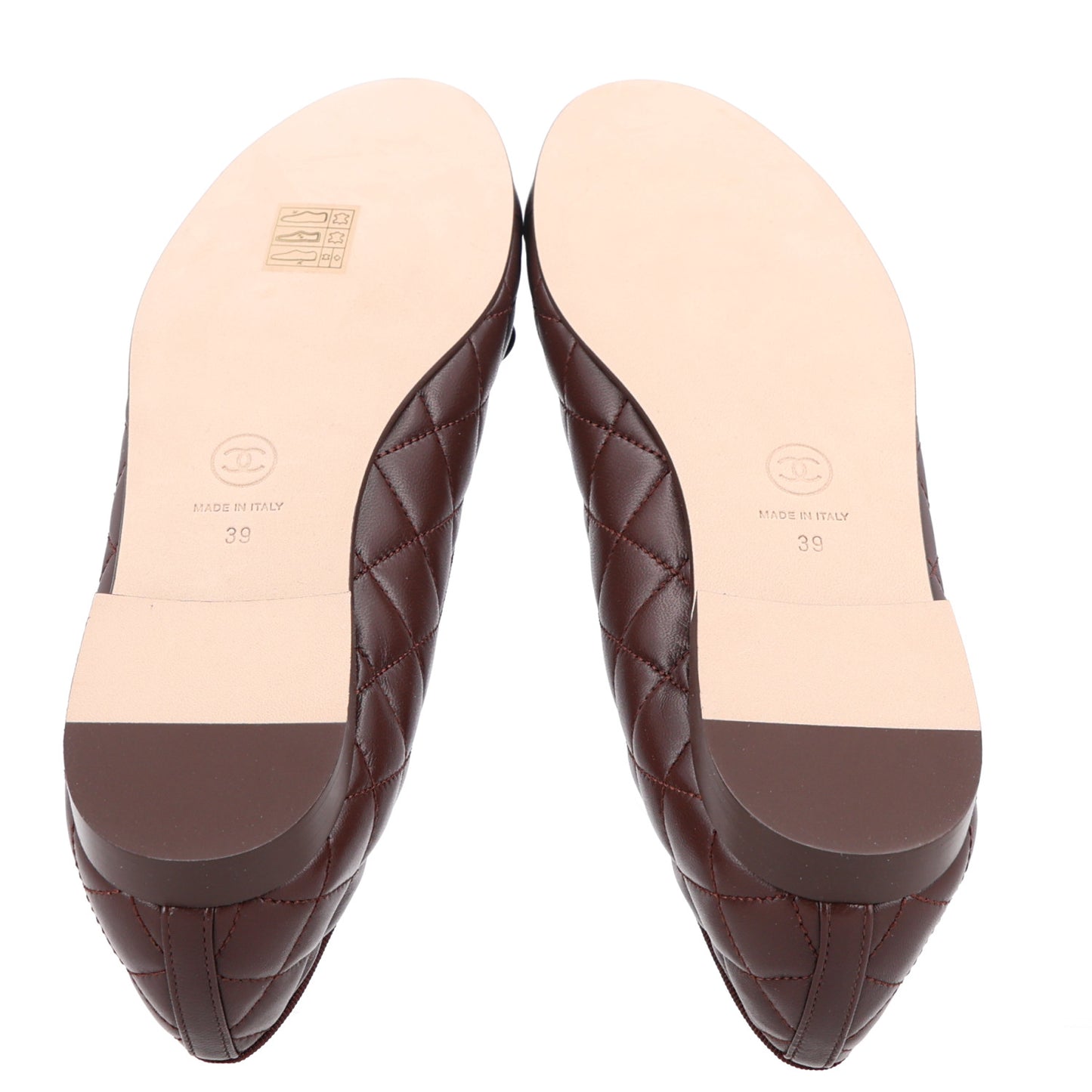Lambskin Quilted CC Cap Toe Ballerina Flats 39 Brown