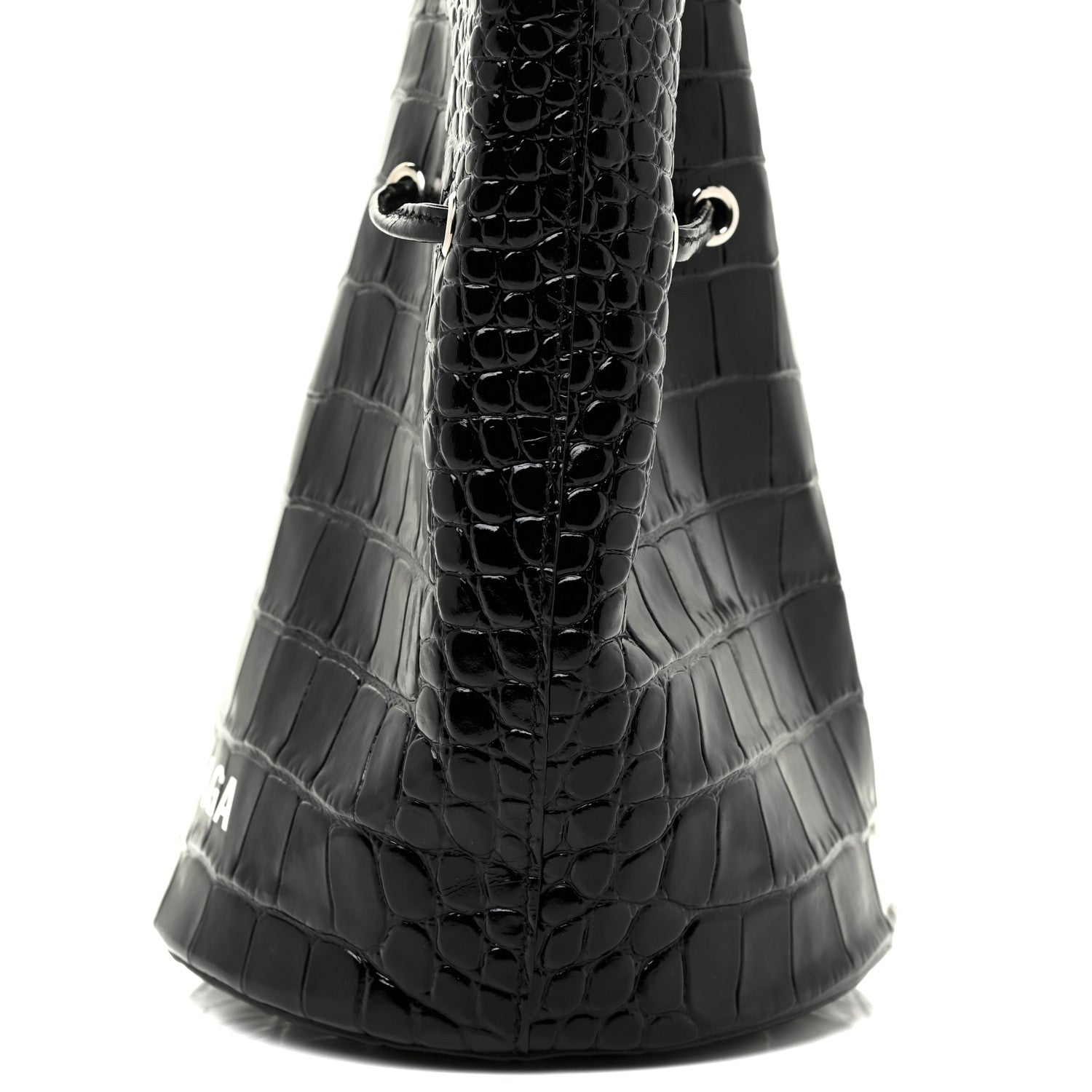 Balenciaga Shiny Calfskin Logo Crocodile Embossed XS Everyday Bucket Bag Black 12 of 15