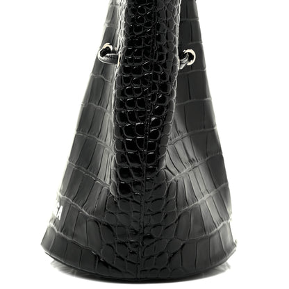 Balenciaga Shiny Calfskin Logo Crocodile Embossed XS Everyday Bucket Bag Black 12 of 15