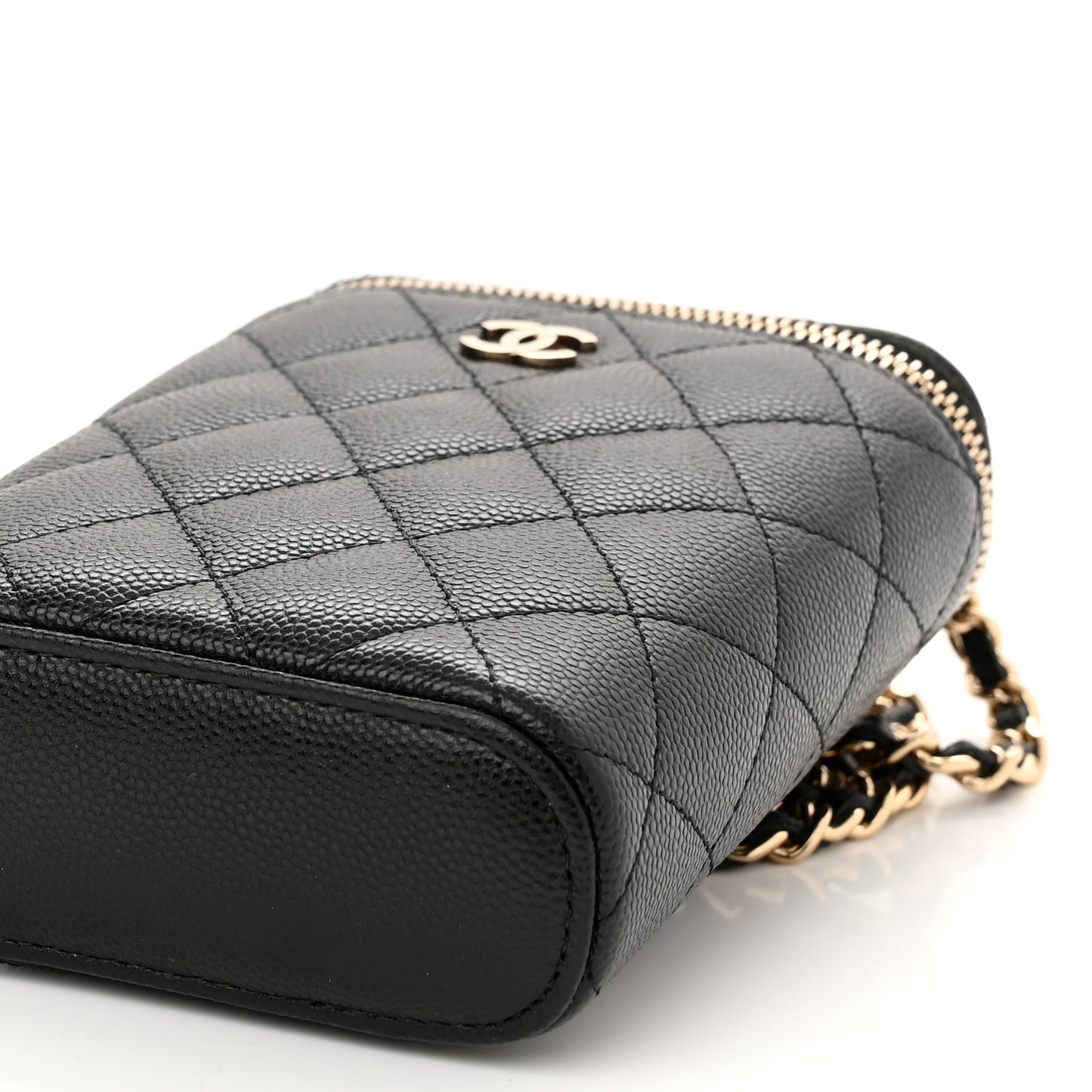 Caviar Quilted Small Vertical Coco Beauty Vanity Case With Chain Black