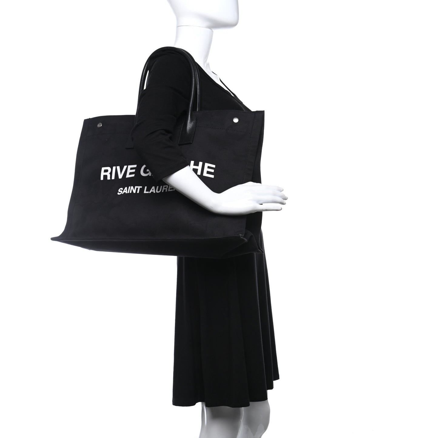 Linen Calfskin Rive Gauche Tote Black