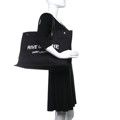 Saint Laurent Linen Calfskin Rive Gauche Tote Black 2 of 9