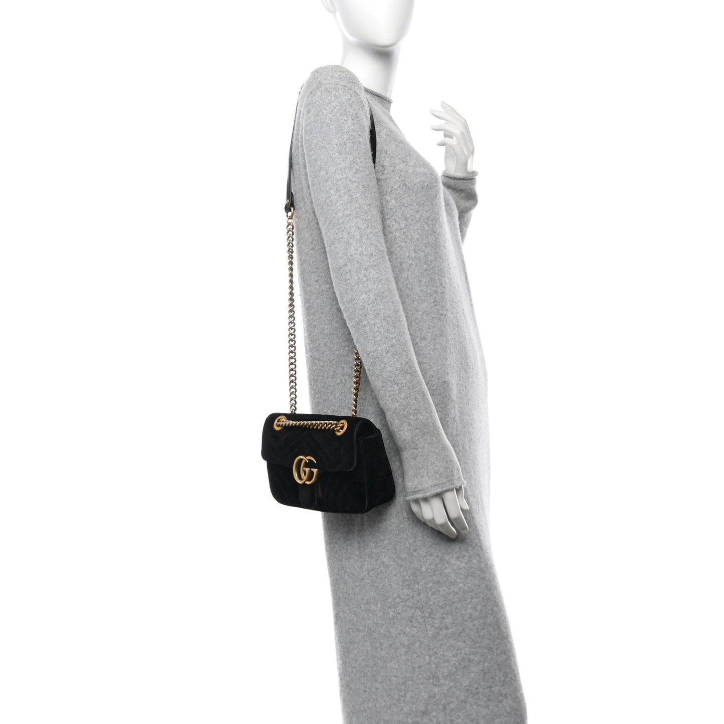 Velvet Matelasse Mini GG Marmont Shoulder Bag Black