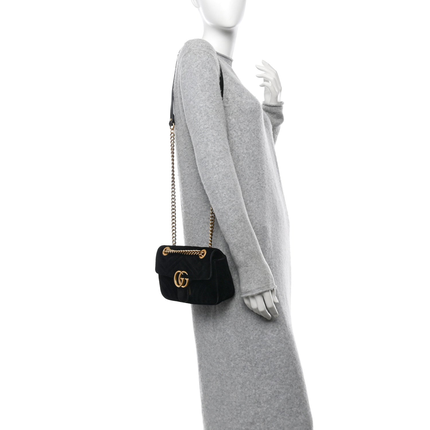 Gucci Velvet Matelasse Mini GG Marmont Shoulder Bag Black 2 of 10