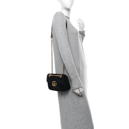 Gucci Velvet Matelasse Mini GG Marmont Shoulder Bag Black 2 of 10