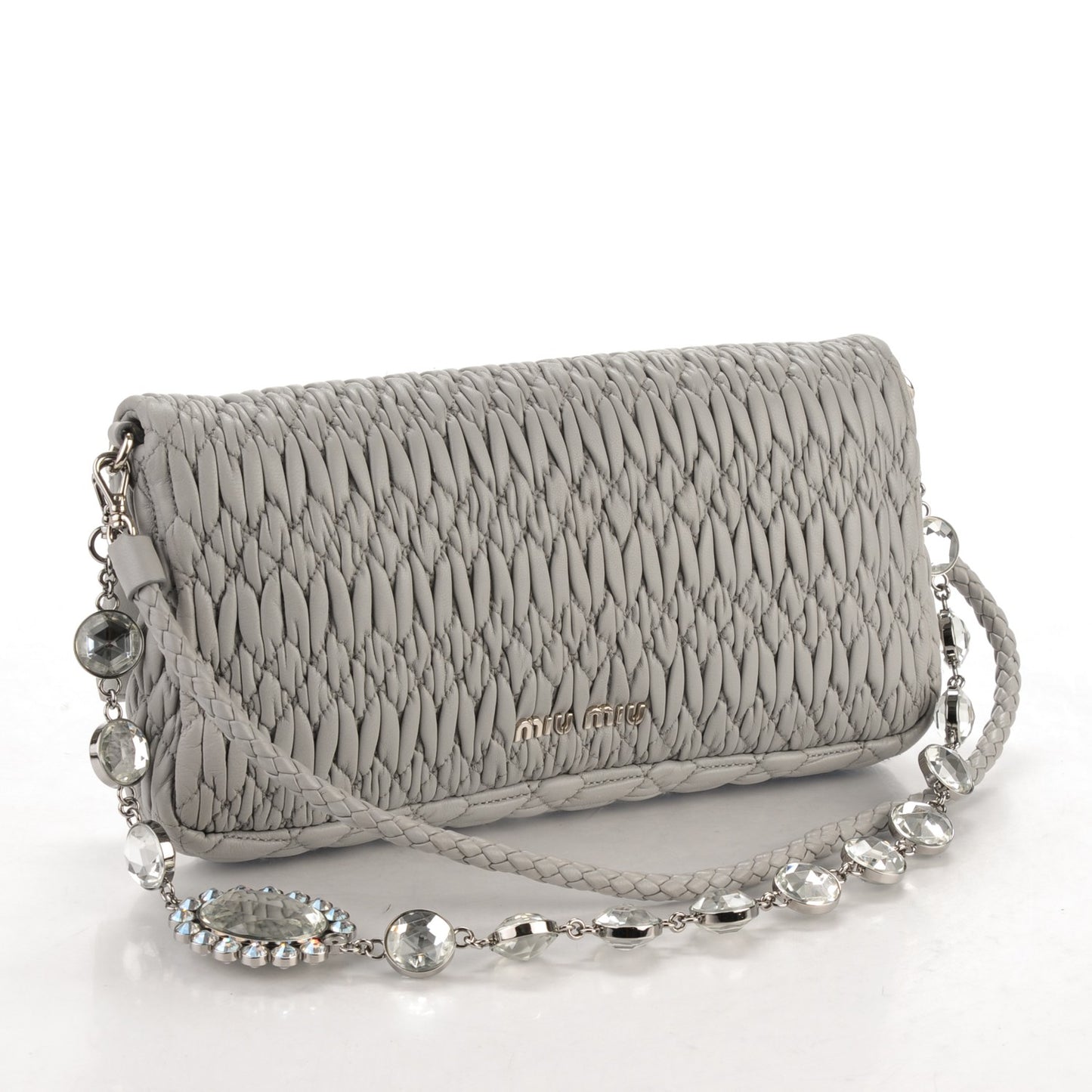 Matelasse Nappa Swarovski Crystal Shoulder Bag Grey