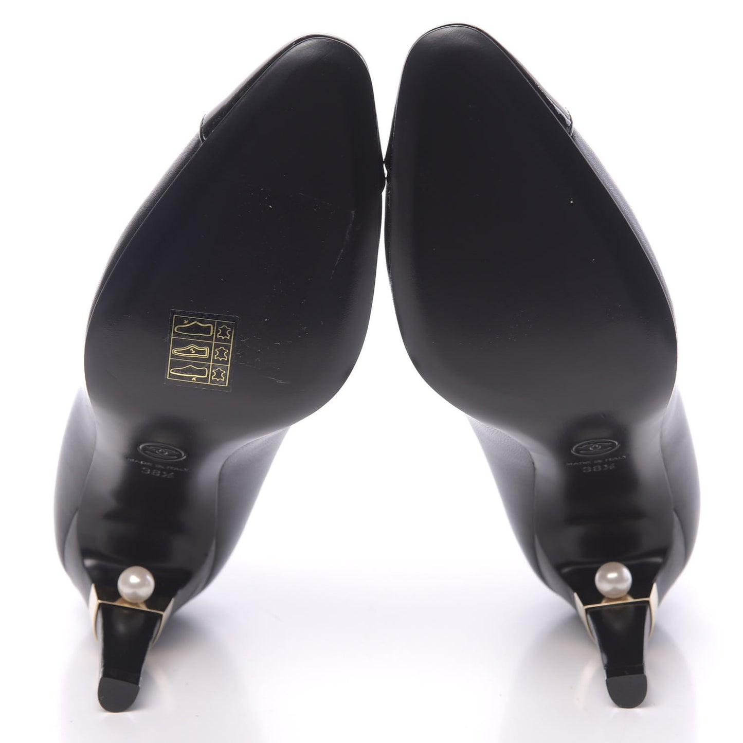 Lambskin Patent Cap Toe Pearl Pumps 38.5 Black